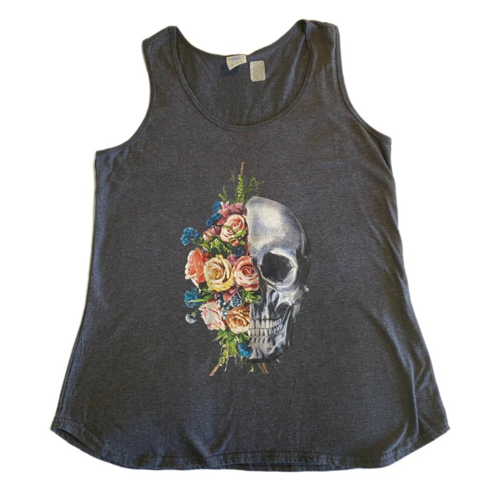 Skull and Flowers Tank Top in Gray XL - Picture 1 of 6